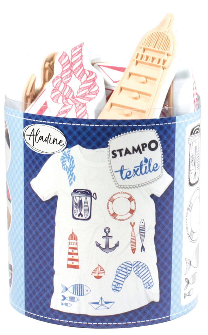 Kit Tampons Textile Aladine Licorne - 14 Tampons + Encreur Noir | Personnalisation Tissu Lavable Machine | Loisir Créatif