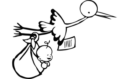 image de Tampons bois - cigogne portant bébé